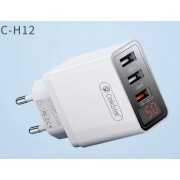 Сетевой адаптер Celebrat C-H12 EU 3USB Quick Charger - White