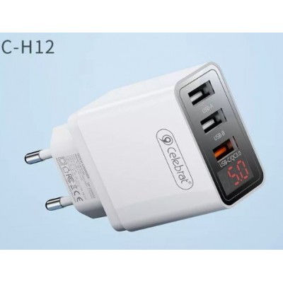 Сетевой адаптер Celebrat C-H12 EU 3USB Quick Charger - White Сетевой адаптер Celebrat C-H12 EU 3USB Quick Charger - White