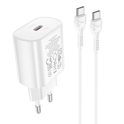 Зарядка hoco N22 Jetta PD25W charger set (Type-C to Type-C) (EU) - White Зарядка hoco N22 Jetta PD25W charger set (Type-C to Type-C) (EU) - White