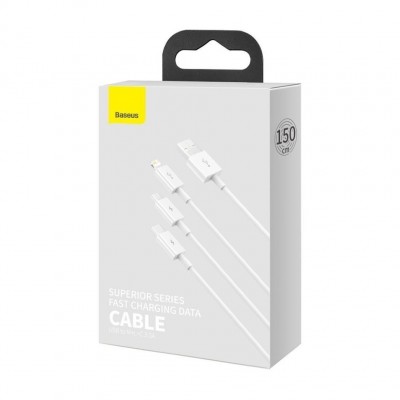 Кабель Baseus Superior Series Fast Charging Data Cable USB to M+L+C 3.5A 1.5m (CAMLTYS-02) - White Кабель Baseus Superior Series Fast Charging Data Cable USB to M+L+C 3.5A 1.5m (CAMLTYS-02) - White