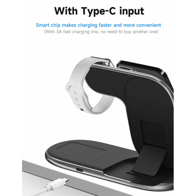 Беспроводная зарядка No Name YN-105 Protable Wireless Charger 3in1 - Black Беспроводная зарядка No Name YN-105 Protable Wireless Charger 3in1 - Black