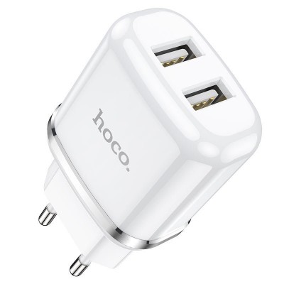 Сетевой адаптер hoco N4 Aspiring dual port charger (EU) - White Сетевой адаптер hoco N4 Aspiring dual port charger (EU) - White