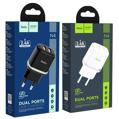 Сетевой адаптер hoco N4 Aspiring dual port charger (EU) - White Сетевой адаптер hoco N4 Aspiring dual port charger (EU) - White