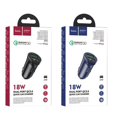 Автомобильное зарядное устройство hoco Z39 Farsighted dual port QC3.0 car charger - Black Автомобильное зарядное устройство hoco Z39 Farsighted dual port QC3.0 car charger - Black